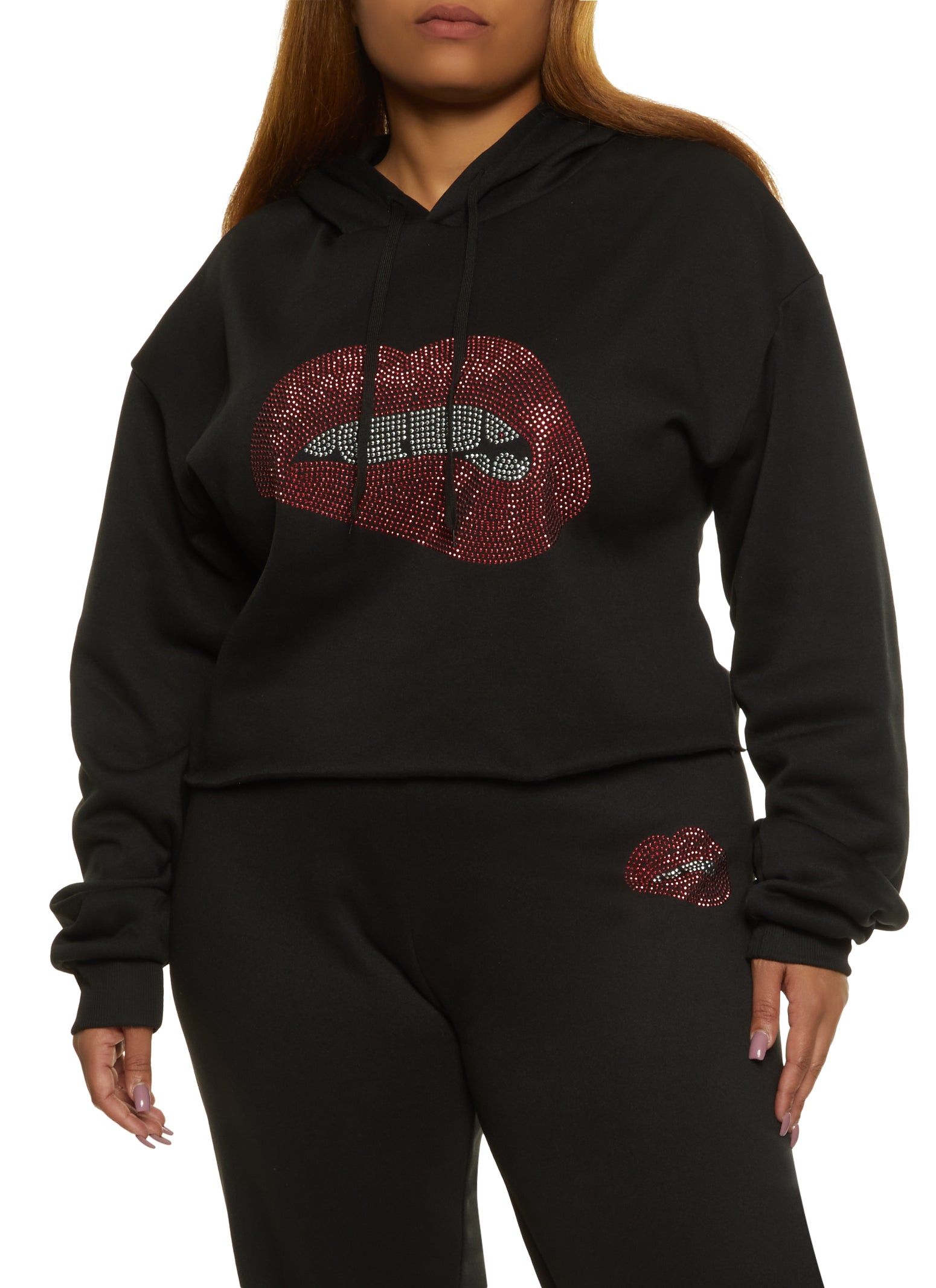 Plus Size Rhinestone Lip Hoodie sold by Rainbow