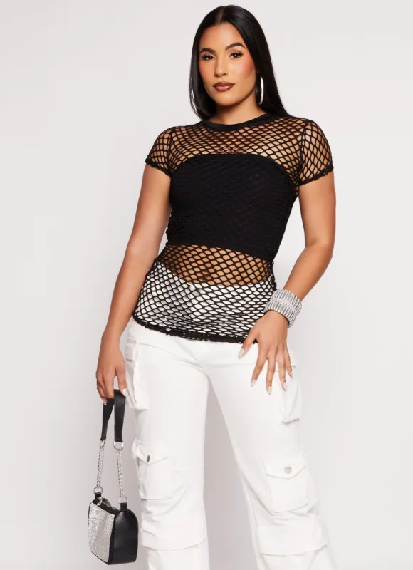 Fishnet Crew Neck Top sold by Rainbow