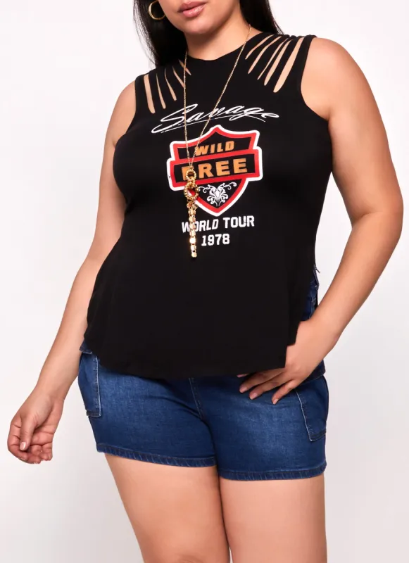 Plus Size Savage Wild Free Laser Cut Graphic Tank Top with Necklace sold by Rainbow