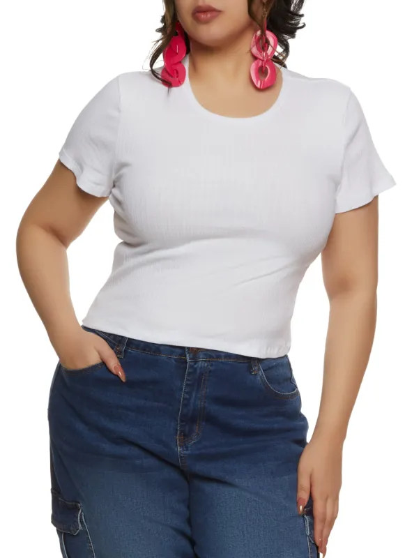 Plus Size Basic Ribbed Knit Short Sleeve Top sold by Rainbow