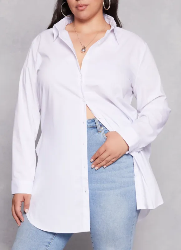 Plus Size Collared Button Front Shirt sold by Rainbow