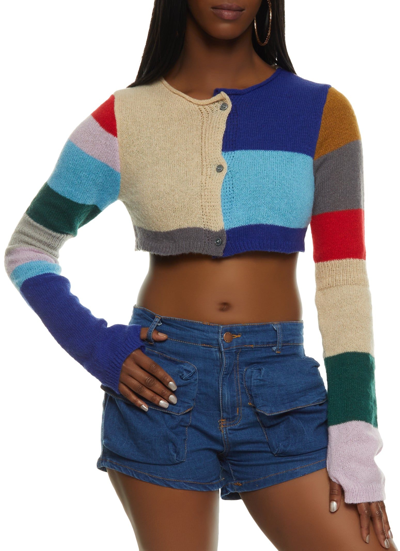 Daisy Color Block Cropped Cardigan sold by Rainbow