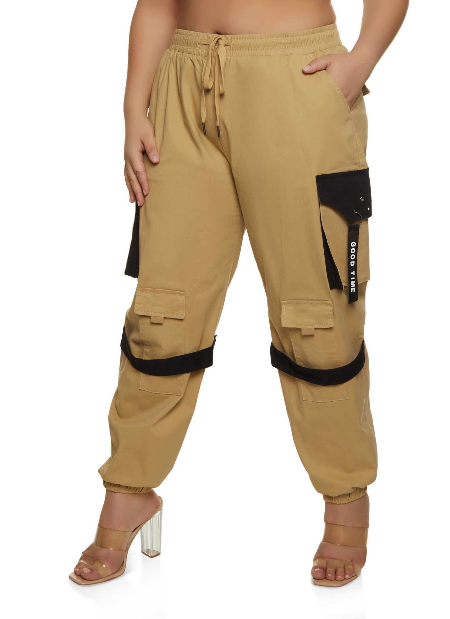 Plus Size High Waist Cargo Joggers sold by Rainbow