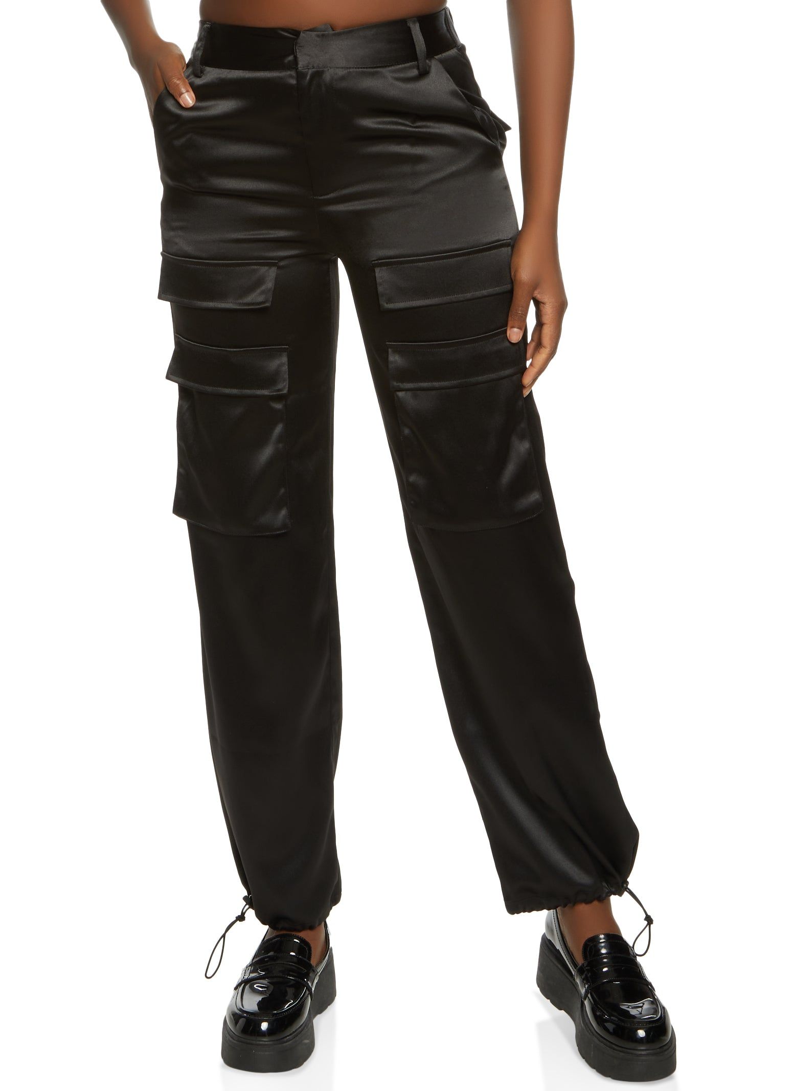 Satin Front Cargo Pocket Pants sold by Rainbow