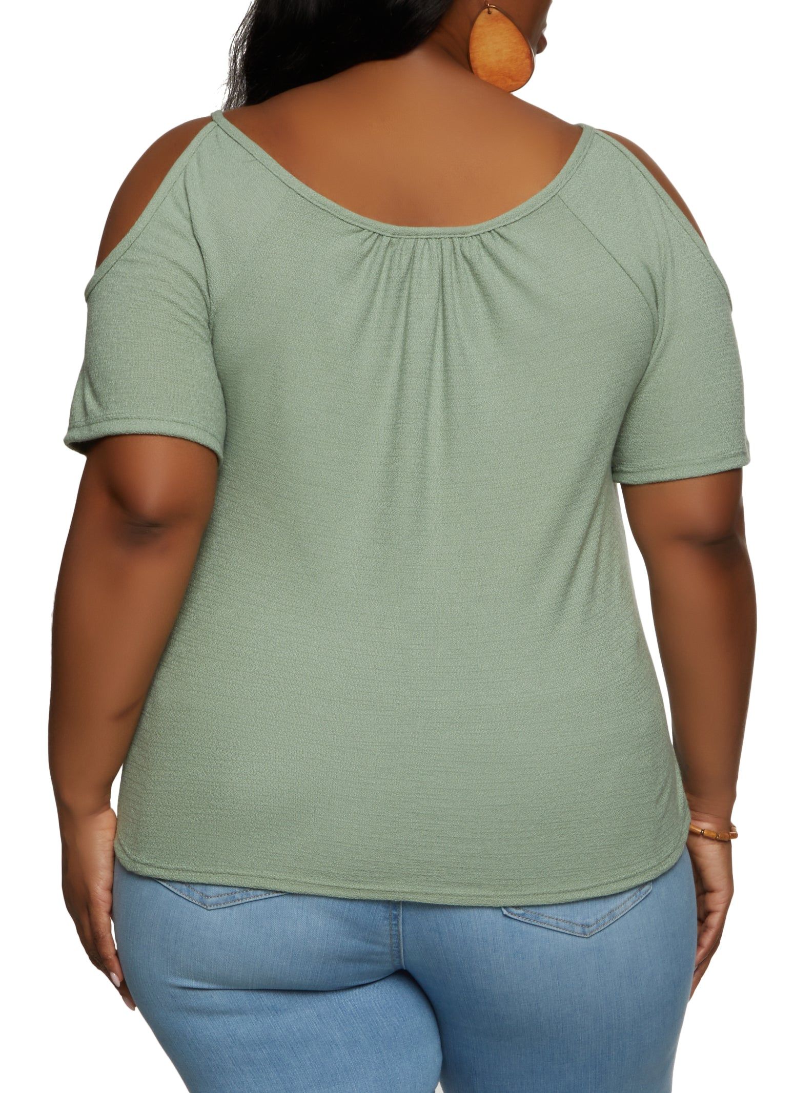 Plus Size Keyhole Detail Cold Shoulder Blouse sold by Rainbow product image thumbnail 2