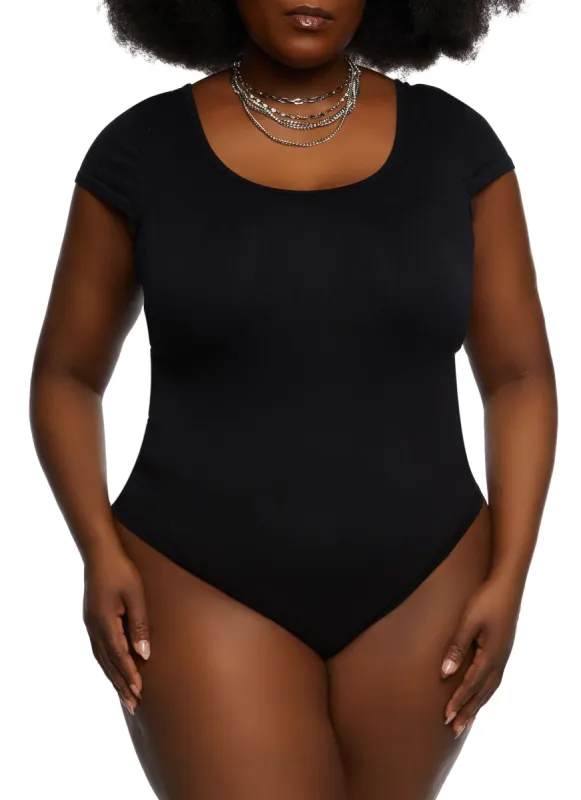 Plus Size Crew Neck Cross Back Bodysuit sold by Rainbow