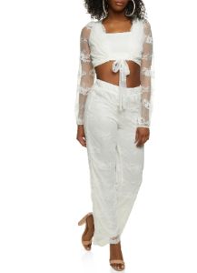 Floral Lace Tie Front Crop Top sold by Rainbow