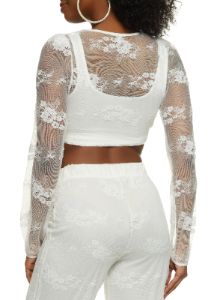 Floral Lace Tie Front Crop Top sold by Rainbow