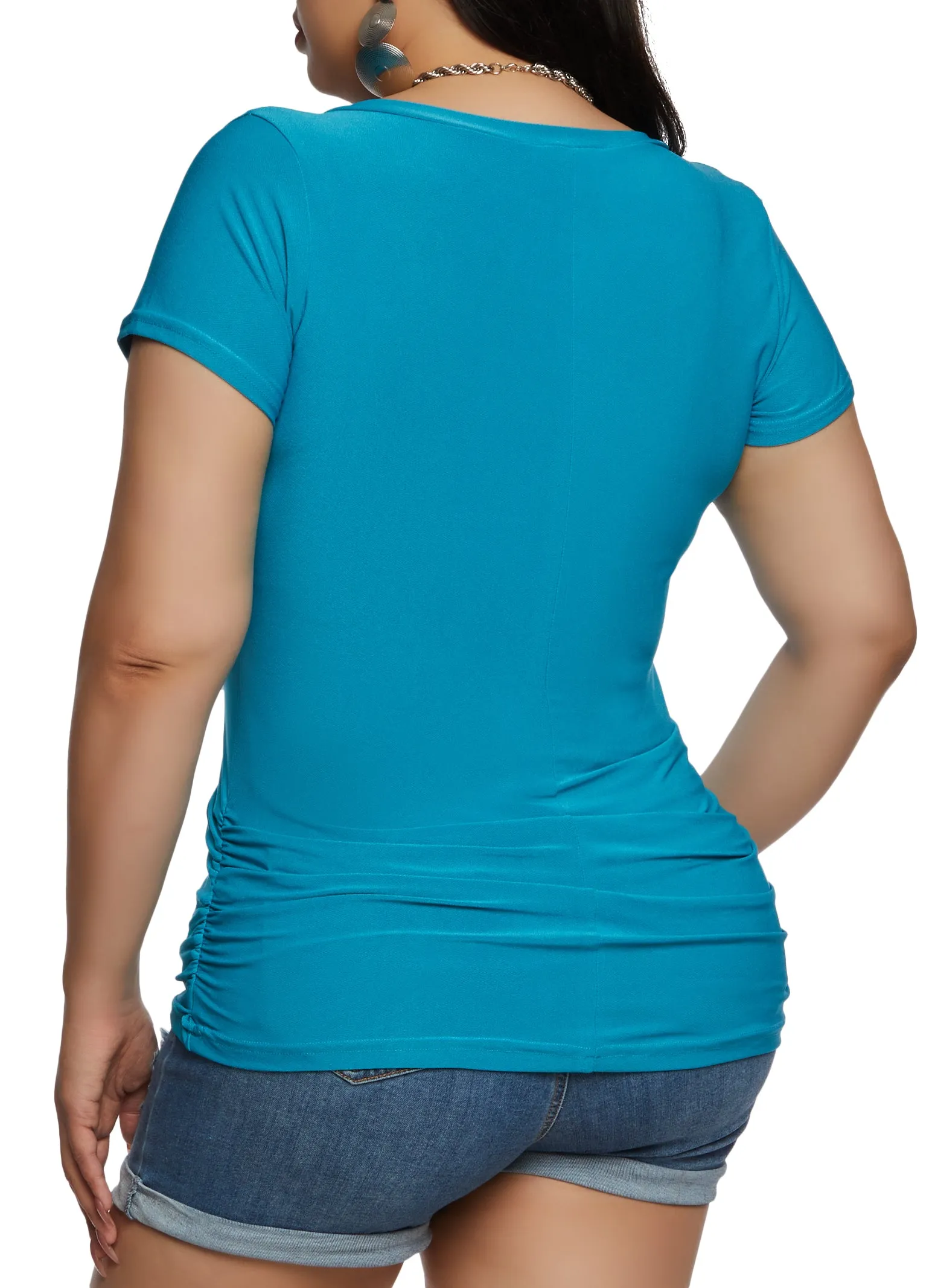 Plus Size Ruched Side V Neck T Shirt sold by Rainbow product image thumbnail 3
