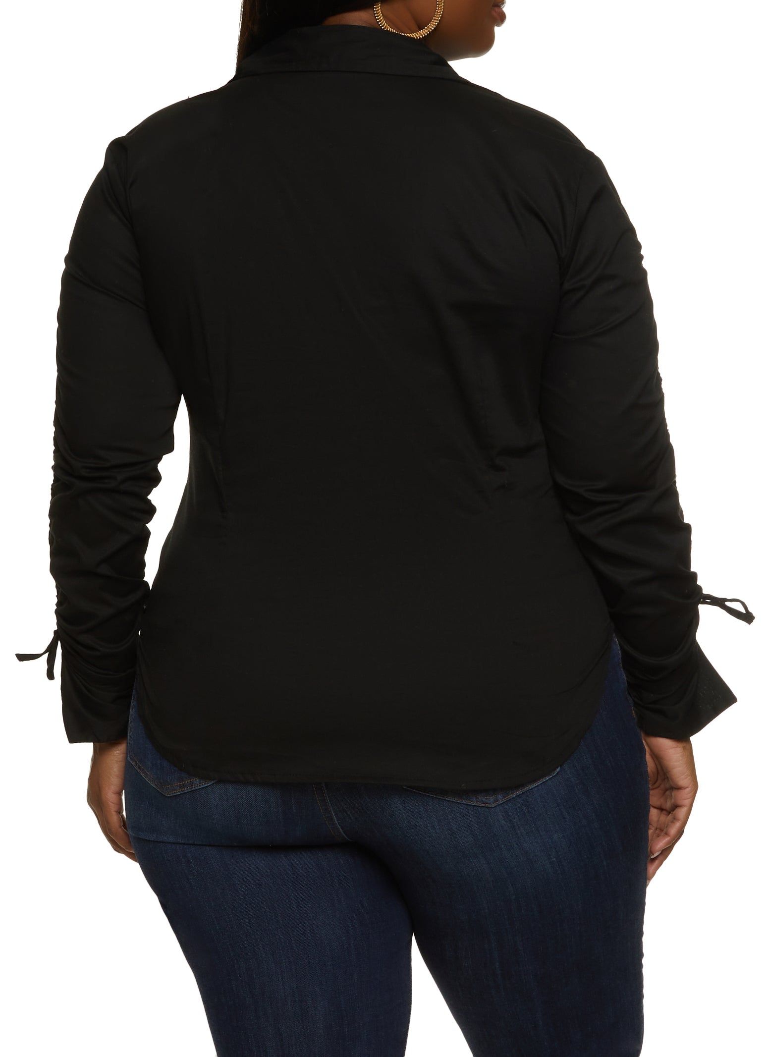 Plus Size Ruched Sleeve Button Front Shirt sold by Rainbow product image thumbnail 2