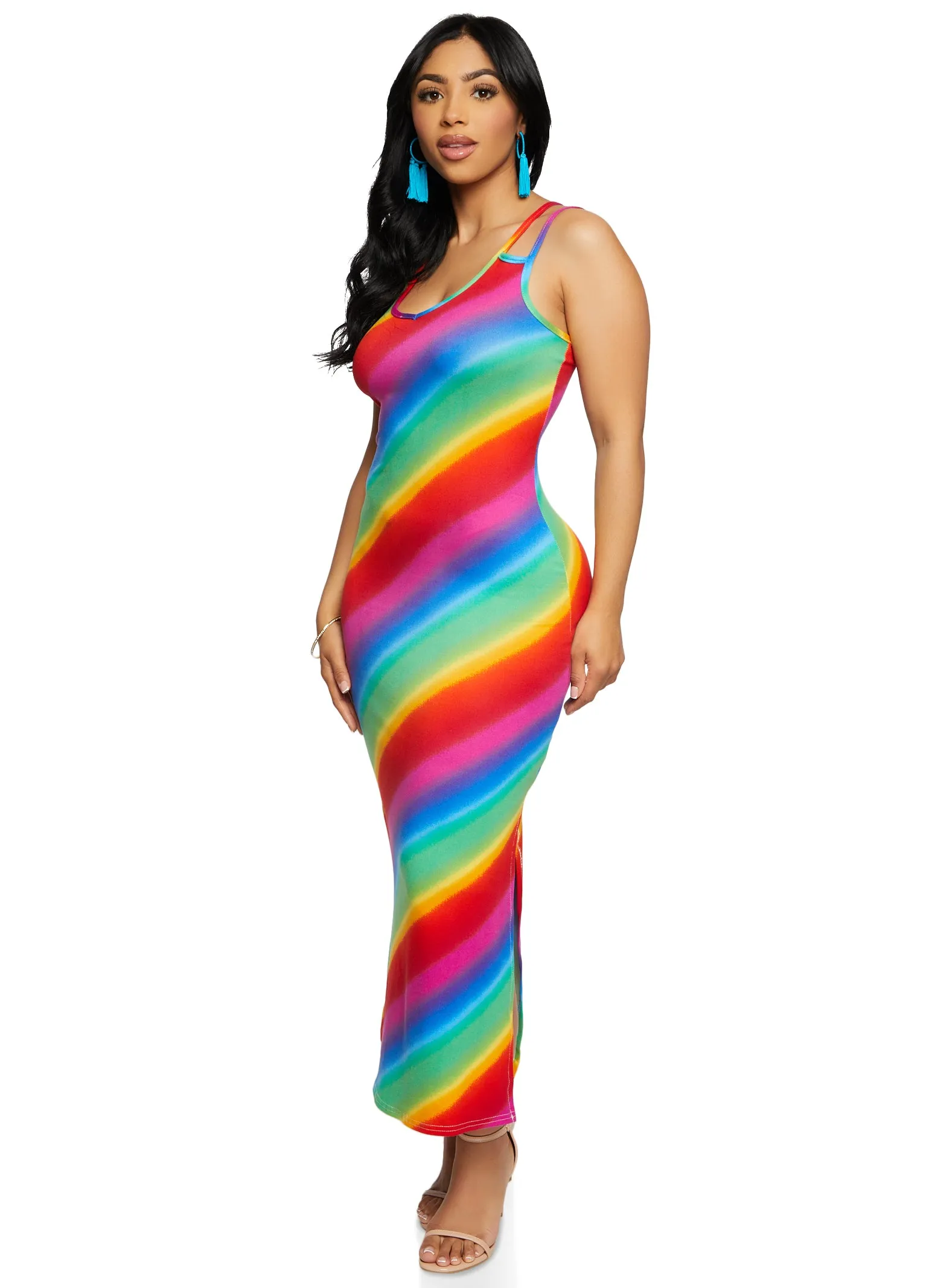 Rainbow Striped Double Strap Maxi Tank Dress sold by Rainbow product image thumbnail 2
