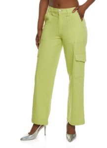 Twill High Waist Wide Leg Cargo Pants sold by Rainbow