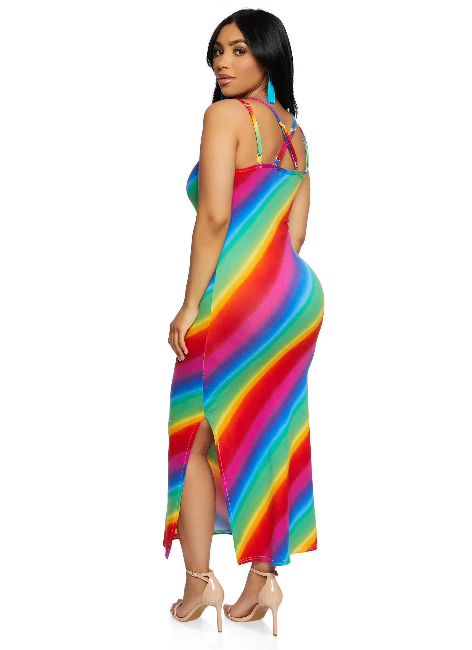 Rainbow Striped Double Strap Maxi Tank Dress sold by Rainbow product image thumbnail 3