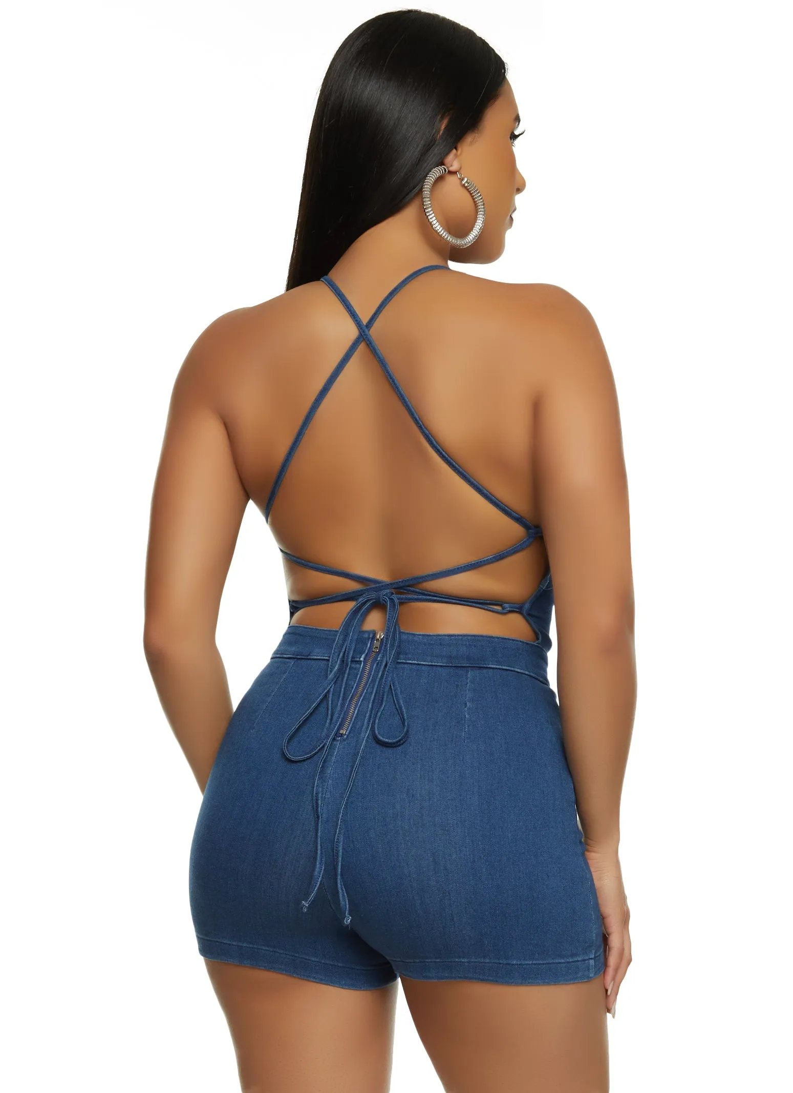 Sleeveless Halter Denim Romper sold by Rainbow product image thumbnail 3