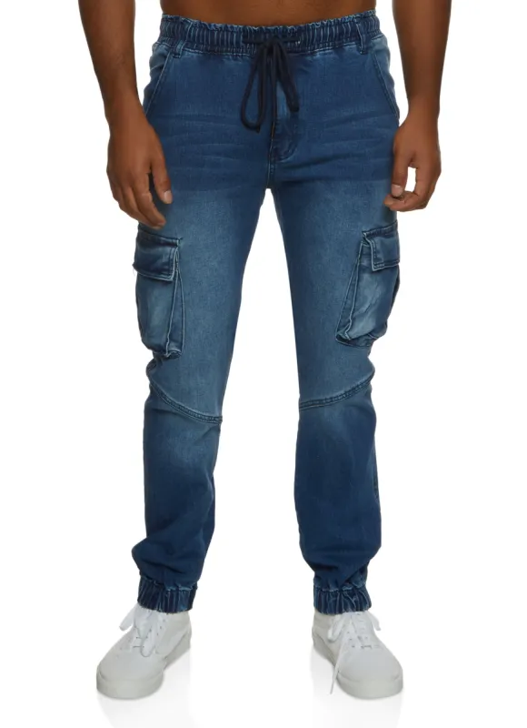 Mens Drawstring Denim Cargo Joggers sold by Rainbow