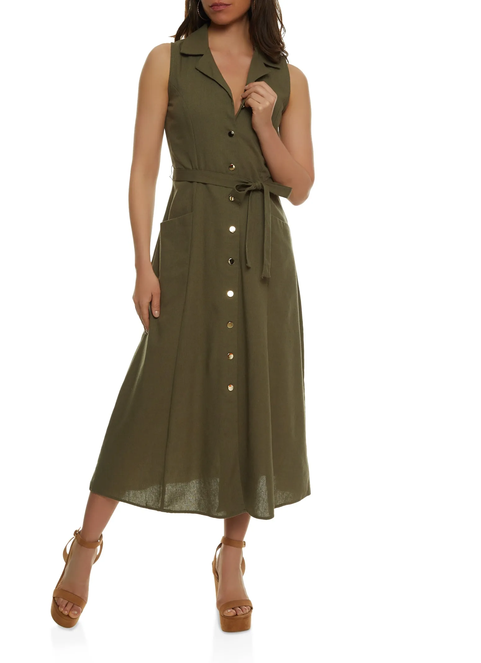 Linen Sleeveless Button Front Shirt Dress sold by Rainbow product image thumbnail 2