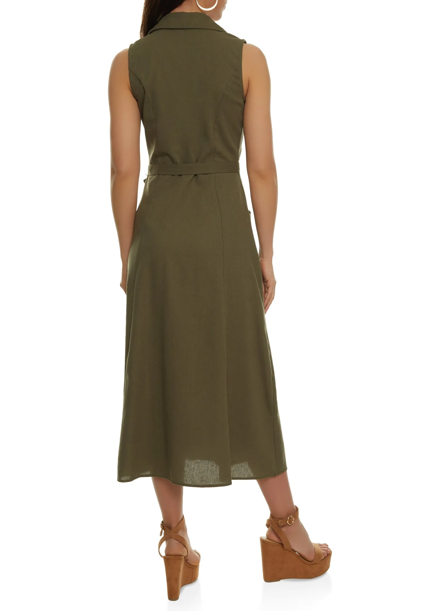 Linen Sleeveless Button Front Shirt Dress sold by Rainbow product image thumbnail 3