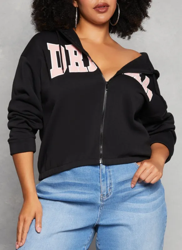 Plus Size Fleece Graphic Zip Front Hoodie sold by Rainbow