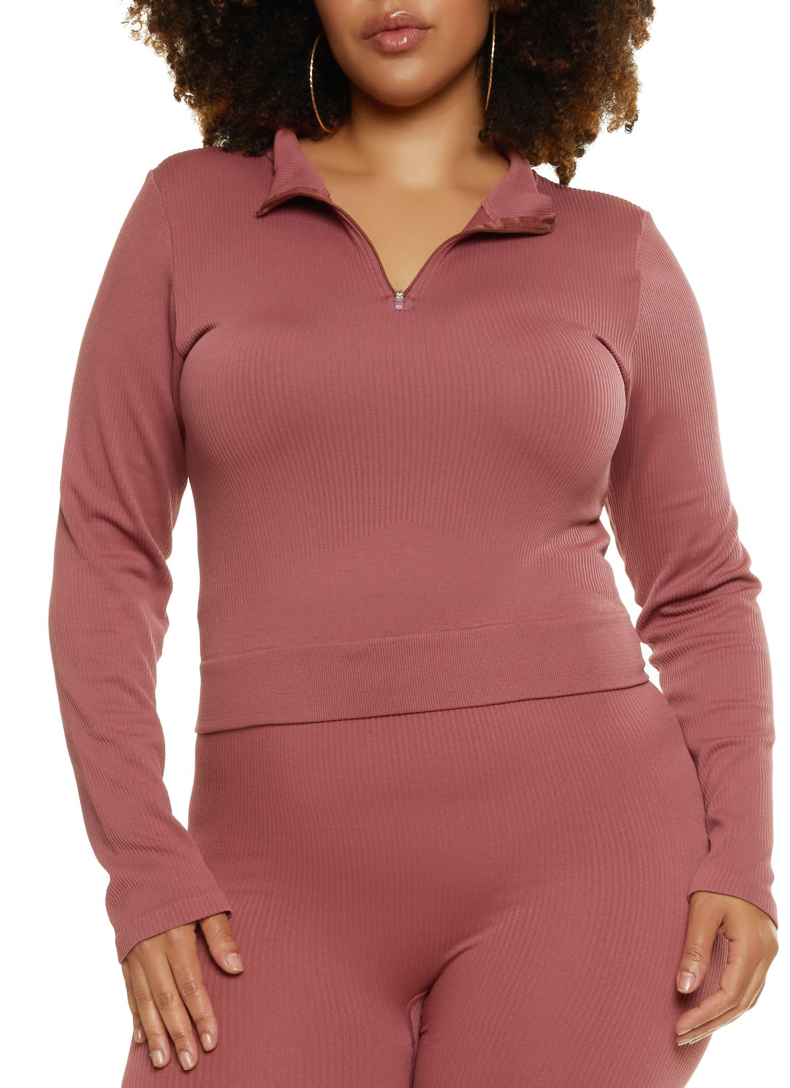 Plus Size Seamless Half Zip Long Sleeve Top sold by Rainbow