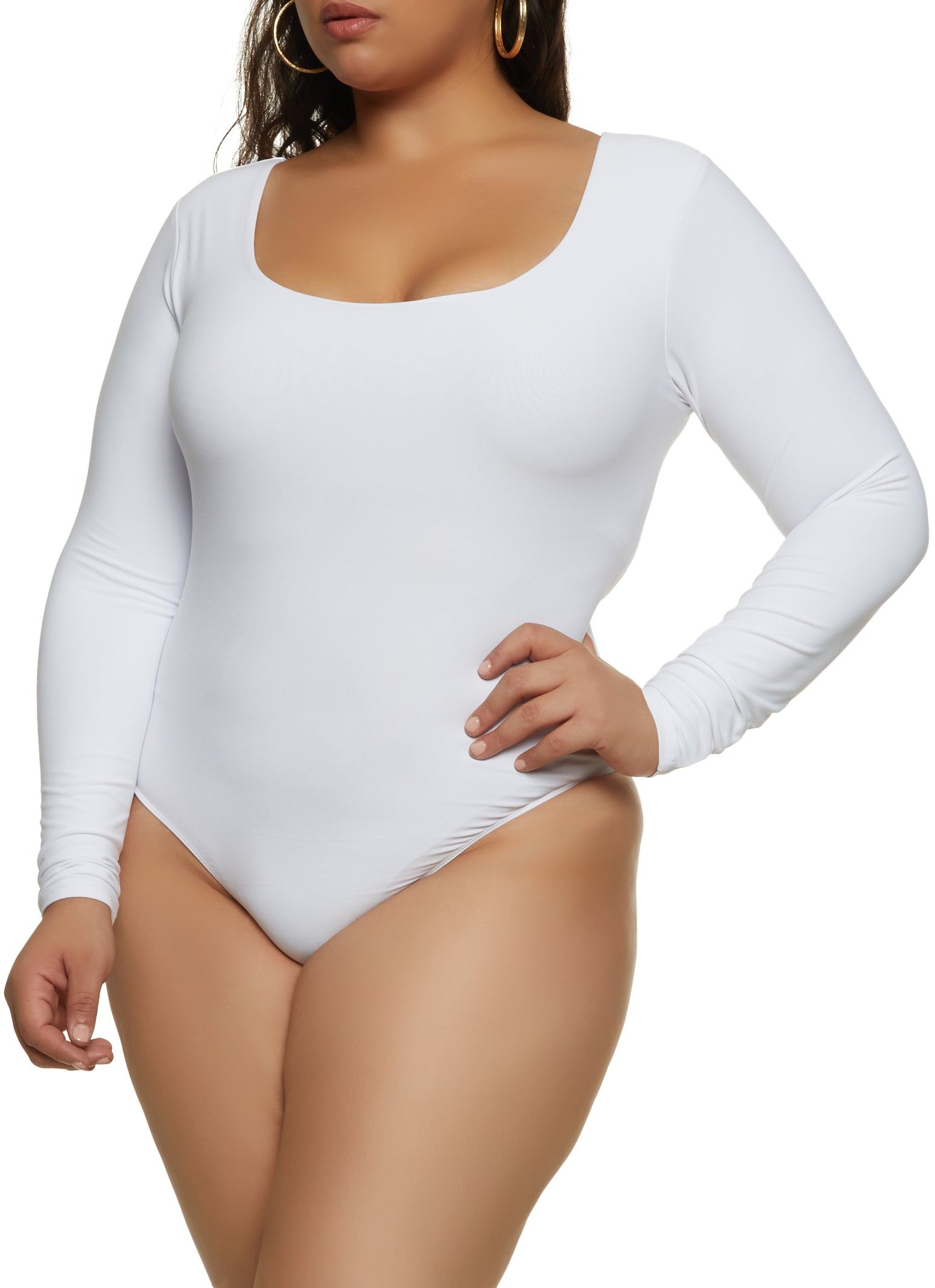 Plus Size Scoop Neck Long Sleeve Bodysuit sold by Rainbow