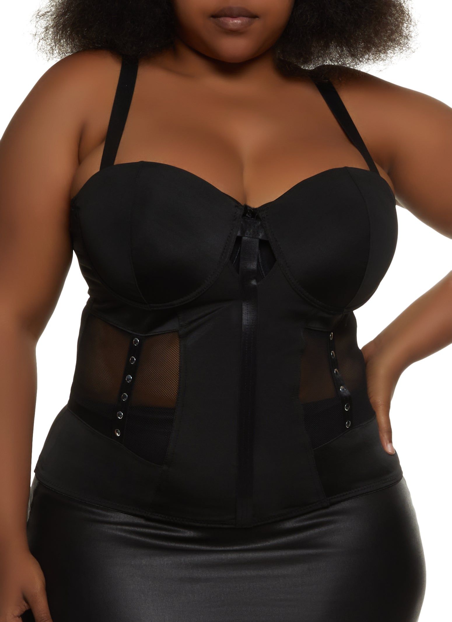 Plus Size Mesh Detail Studded Bustier Top sold by Rainbow