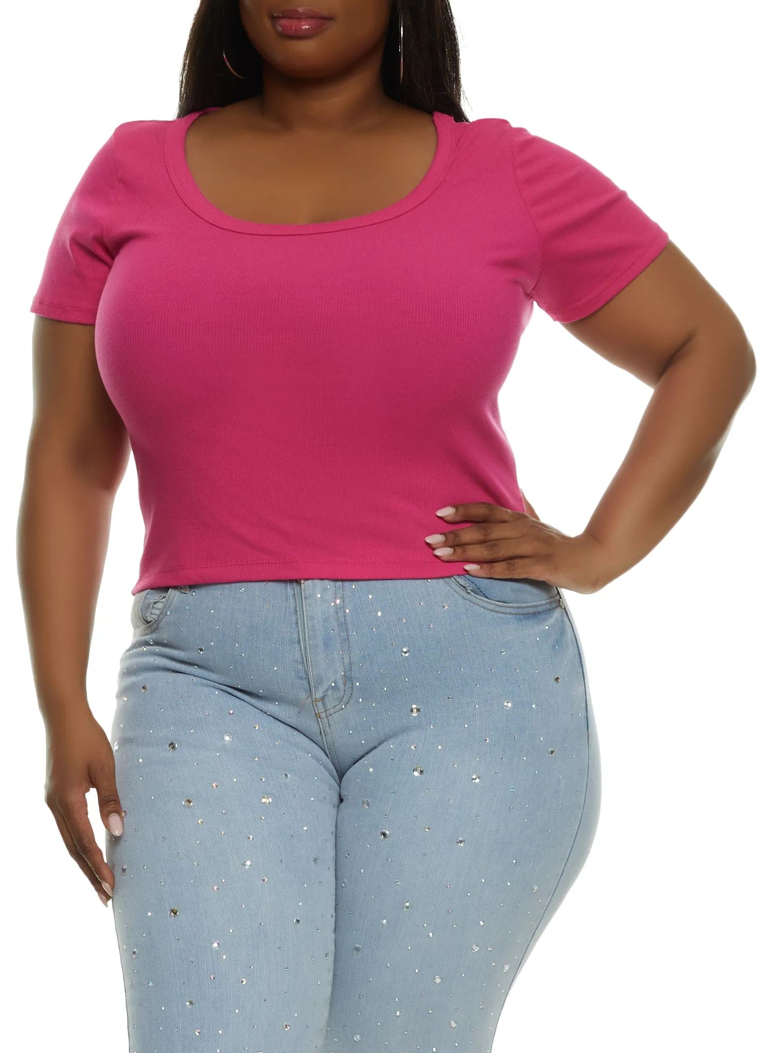 Plus Size Ribbed Knit Basic Scoop Neck Top sold by Rainbow