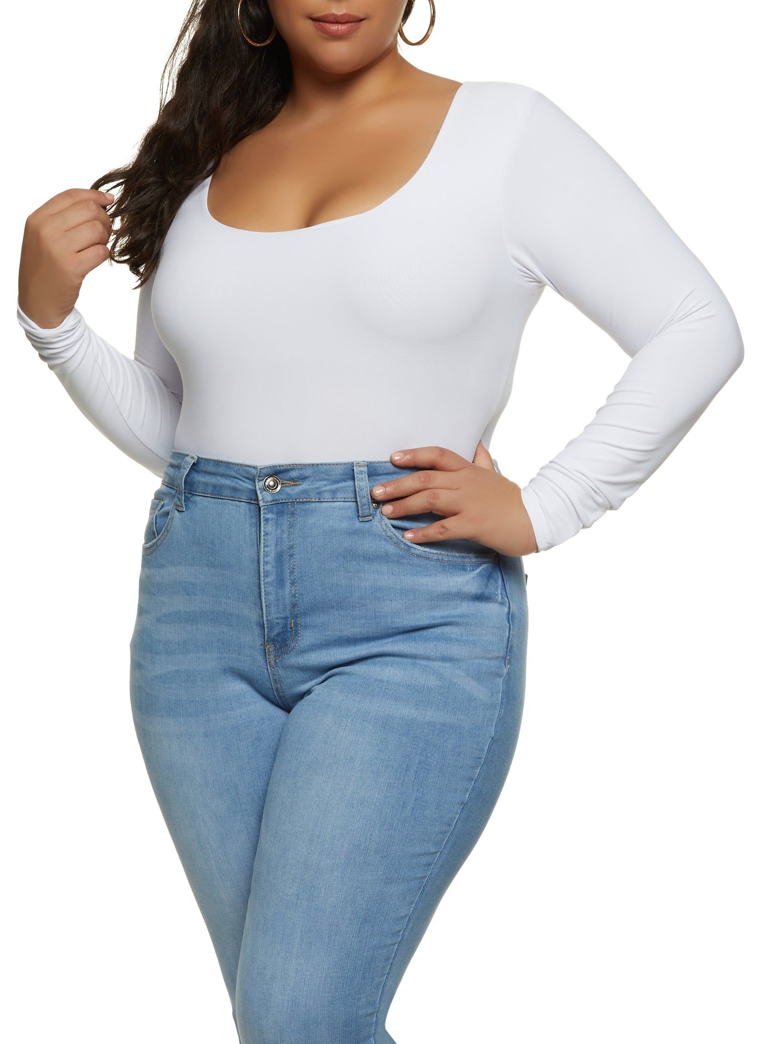 Plus Size Scoop Neck Long Sleeve Bodysuit sold by Rainbow product image thumbnail 2