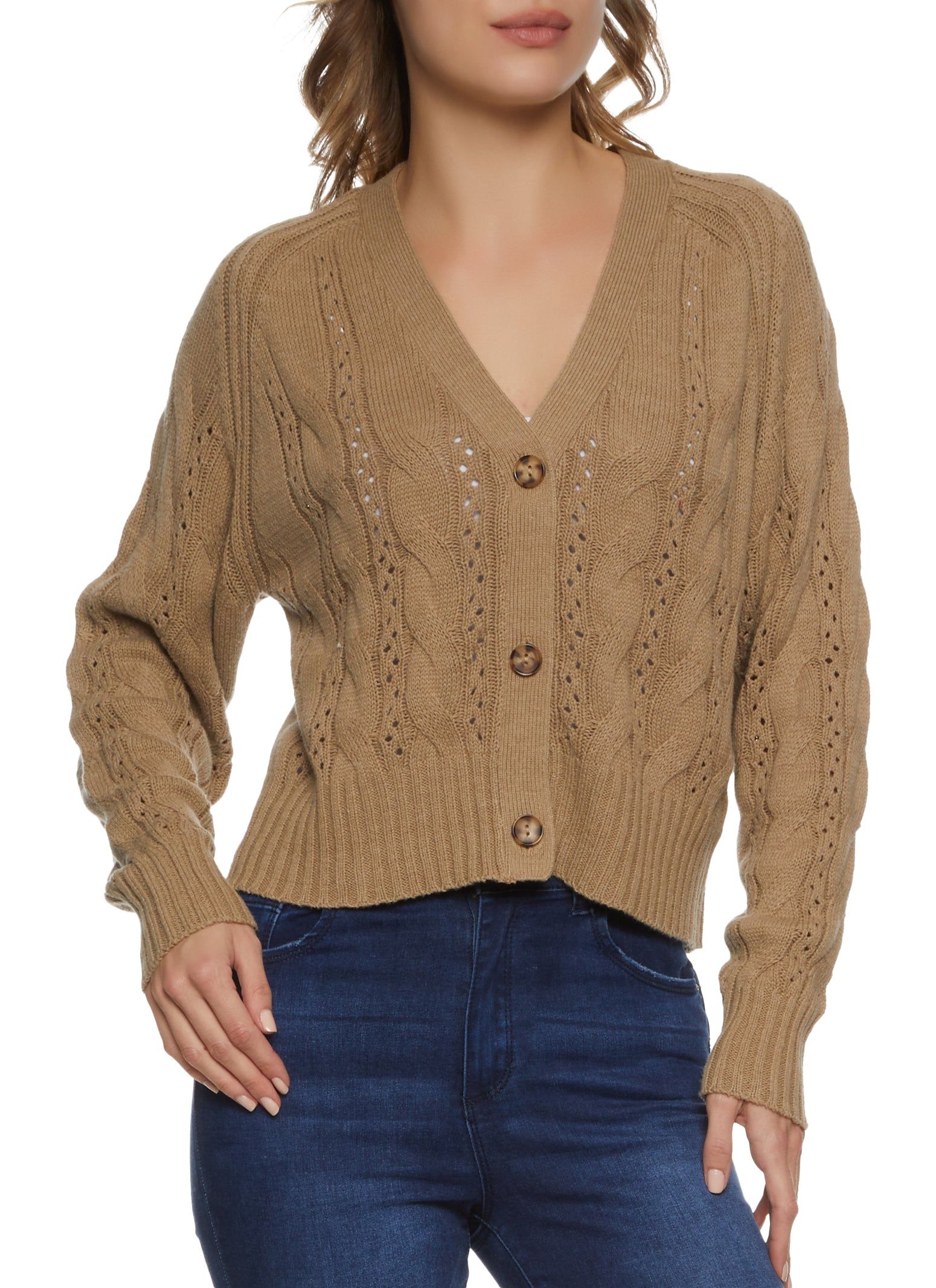 Cable Knit Pointelle Cardigan sold by Rainbow