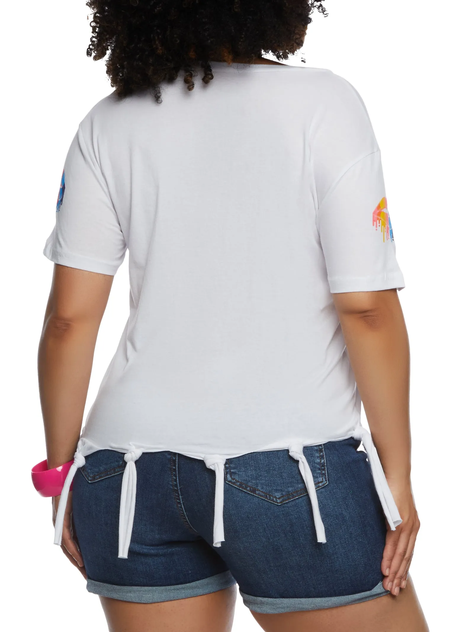 Plus Size Rainbow Lip Graphic Knot Fringe Tee sold by Rainbow product image thumbnail 3