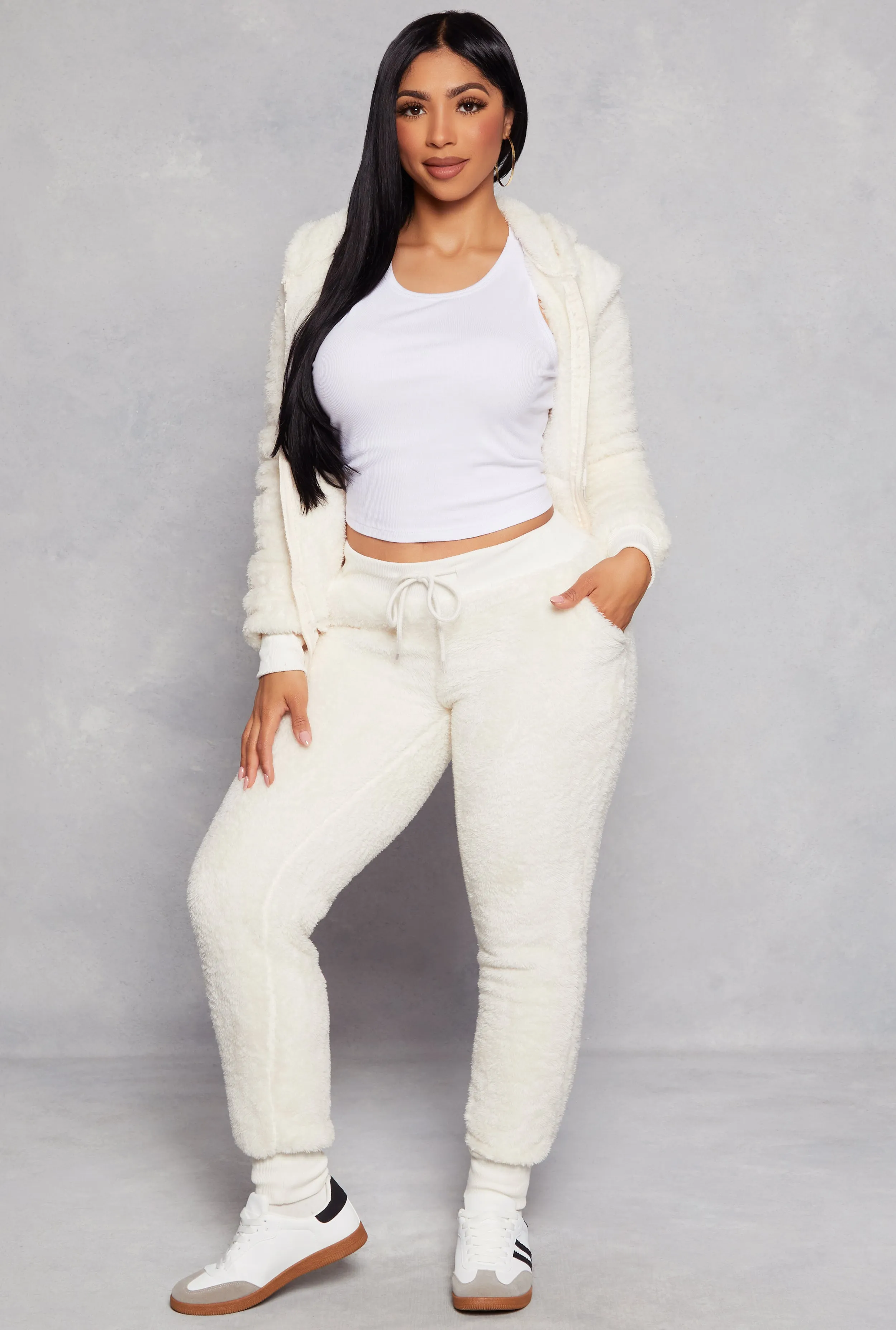 Solid Plush Zip Front Hoodie sold by Rainbow product image thumbnail 2