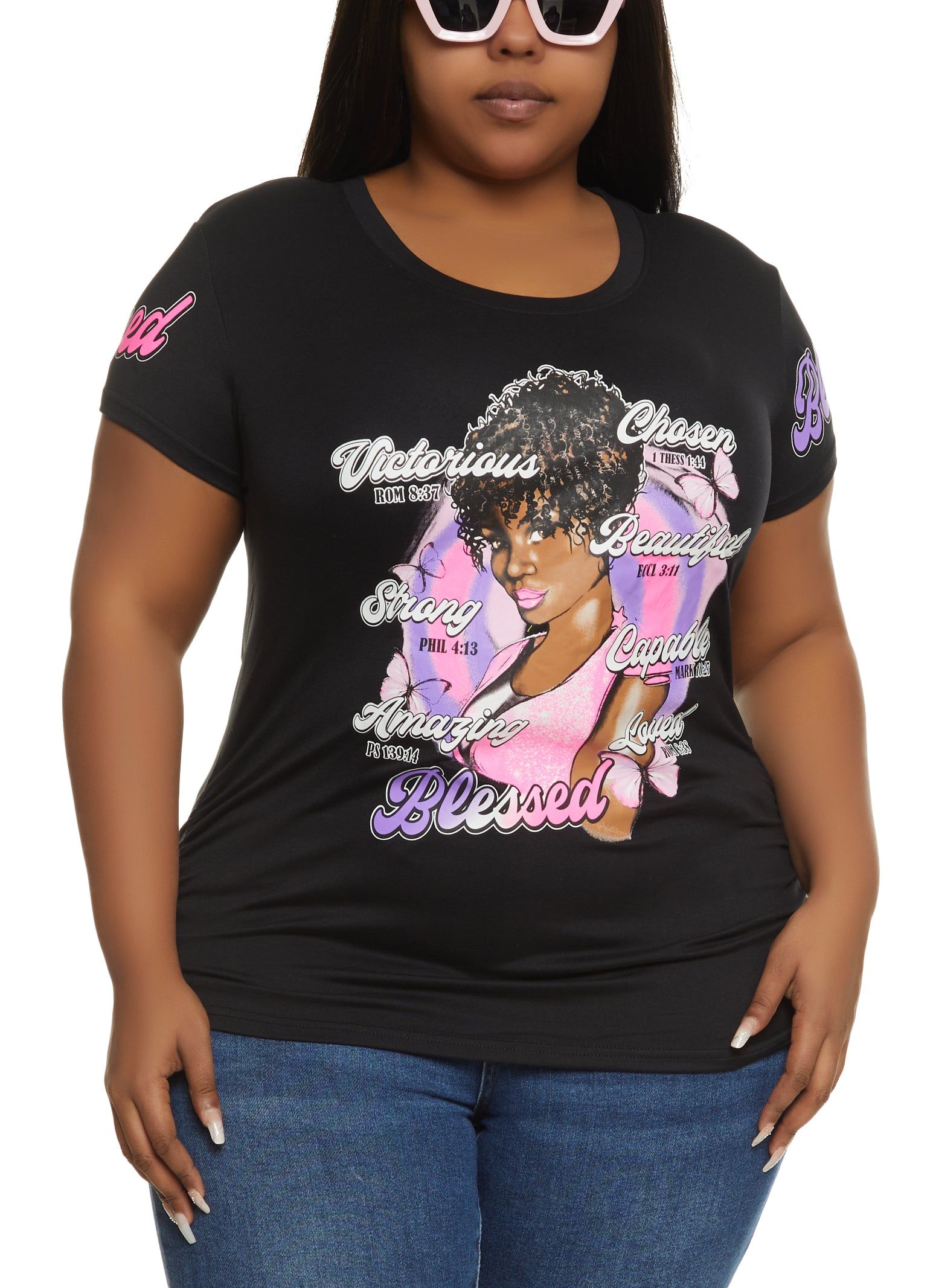Plus Size Blessed Beautiful Chosen Ruched Graphic Tee sold by Rainbow