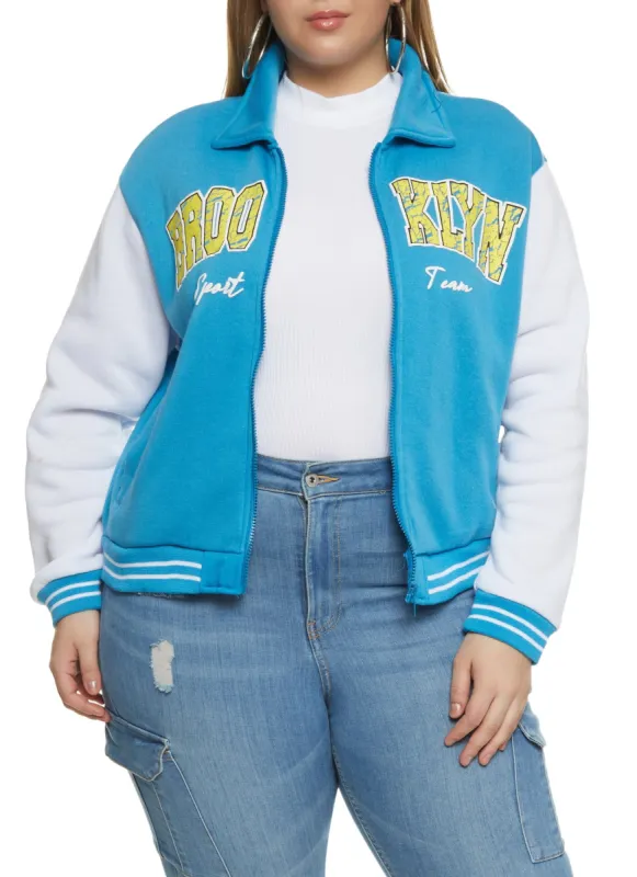 Plus Size Brooklyn Zip Front Varsity Jacket sold by Rainbow
