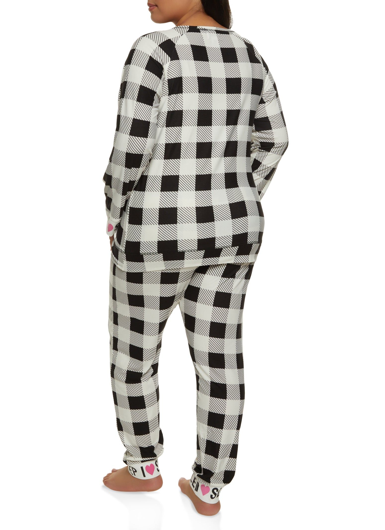 Plus Size Buffalo Plaid Graphic Cuff Holiday Pajama Top and Pants sold by Rainbow product image thumbnail 2