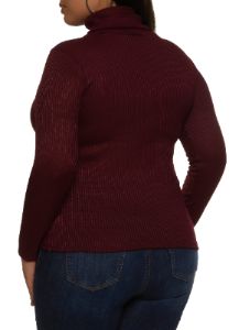 Plus Size Ribbed Knit Turtleneck Long Sleeve Top sold by Rainbow