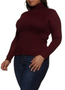 Plus Size Ribbed Knit Turtleneck Long Sleeve Top sold by Rainbow