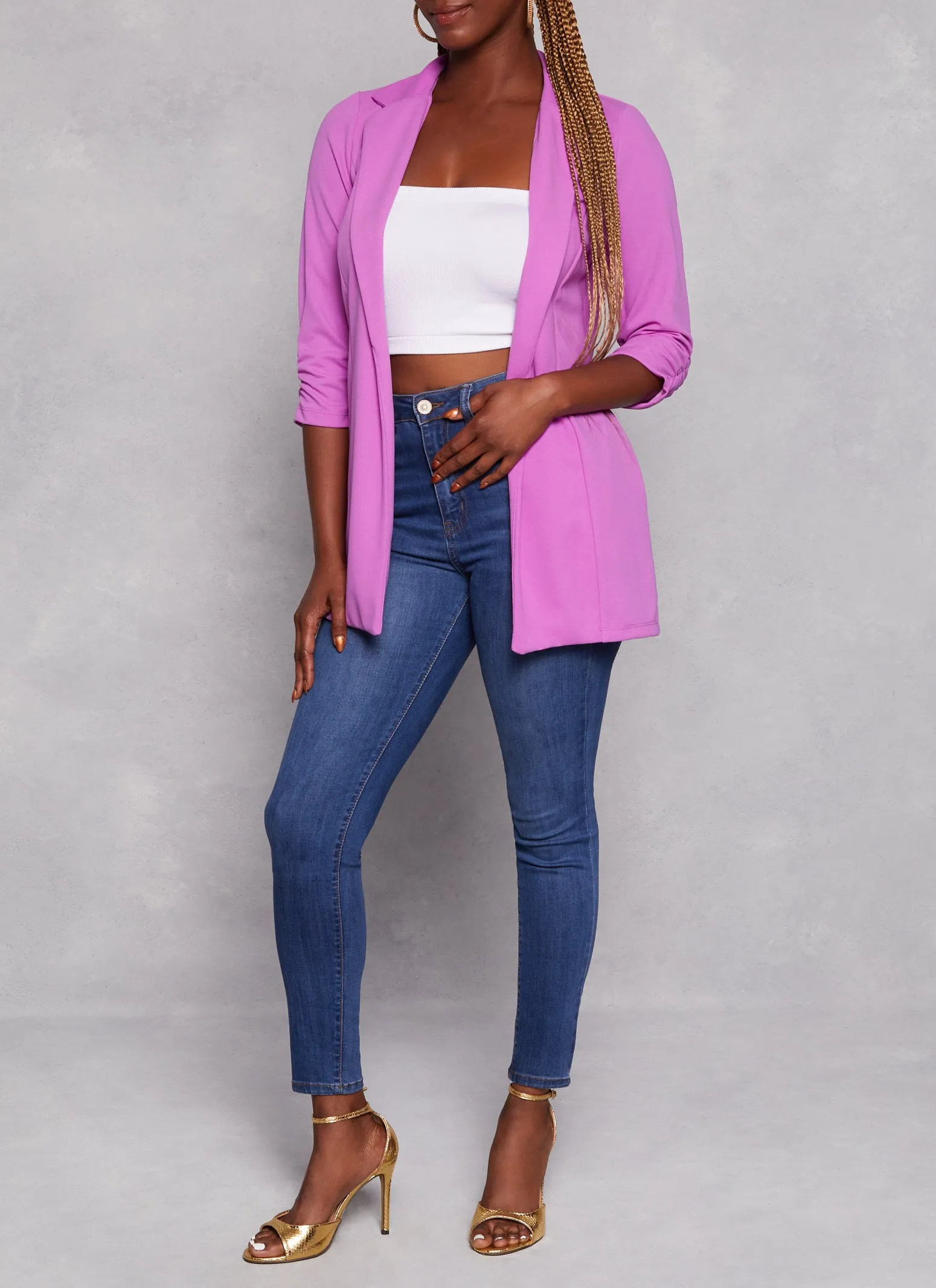 Solid Open Front Ruched Sleeve Blazer sold by Rainbow product image thumbnail 2