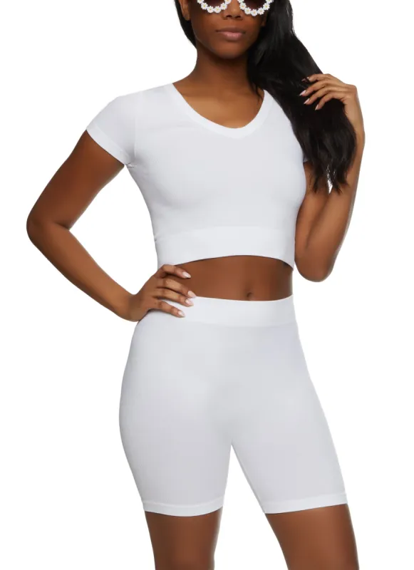 Rib Knit Seamless Crop Top and Biker Shorts sold by Rainbow