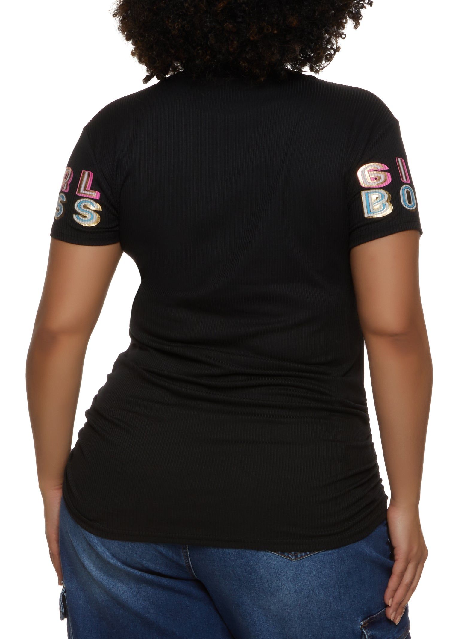 Plus Size Girl Boss Foil Screen Ruched Graphic Tee sold by Rainbow product image thumbnail 2