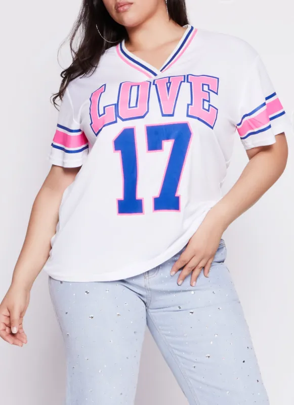 Plus Size Love 17 V Neck Football Jersey sold by Rainbow