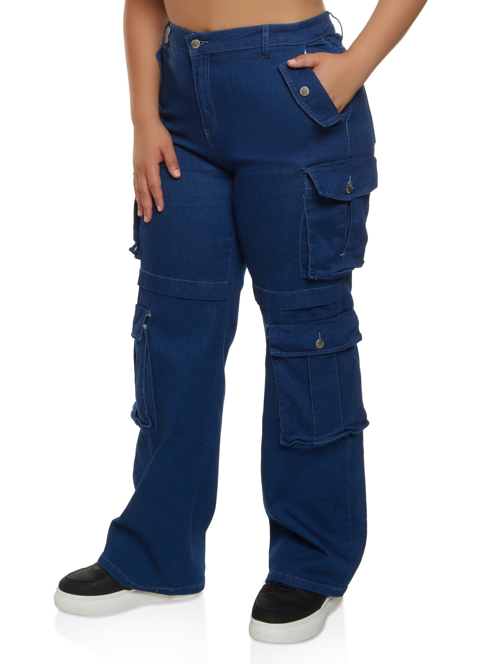 Plus Size High Waist Wide Leg Cargo Jeans sold by Rainbow