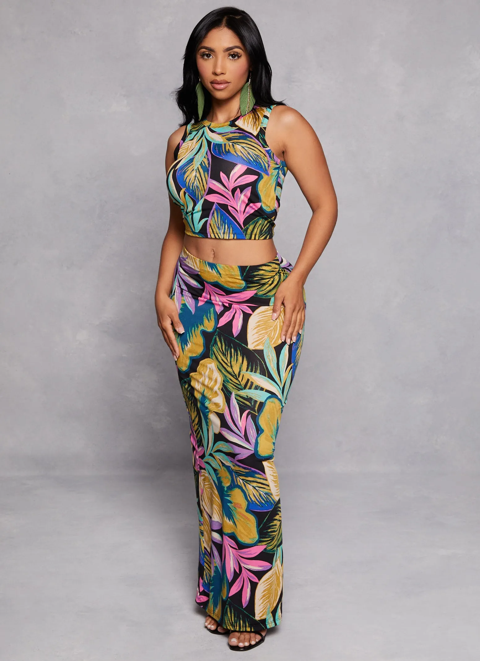 Tropical Print Cropped Tank Top and Maxi Skirt Set sold by Rainbow product image thumbnail 2