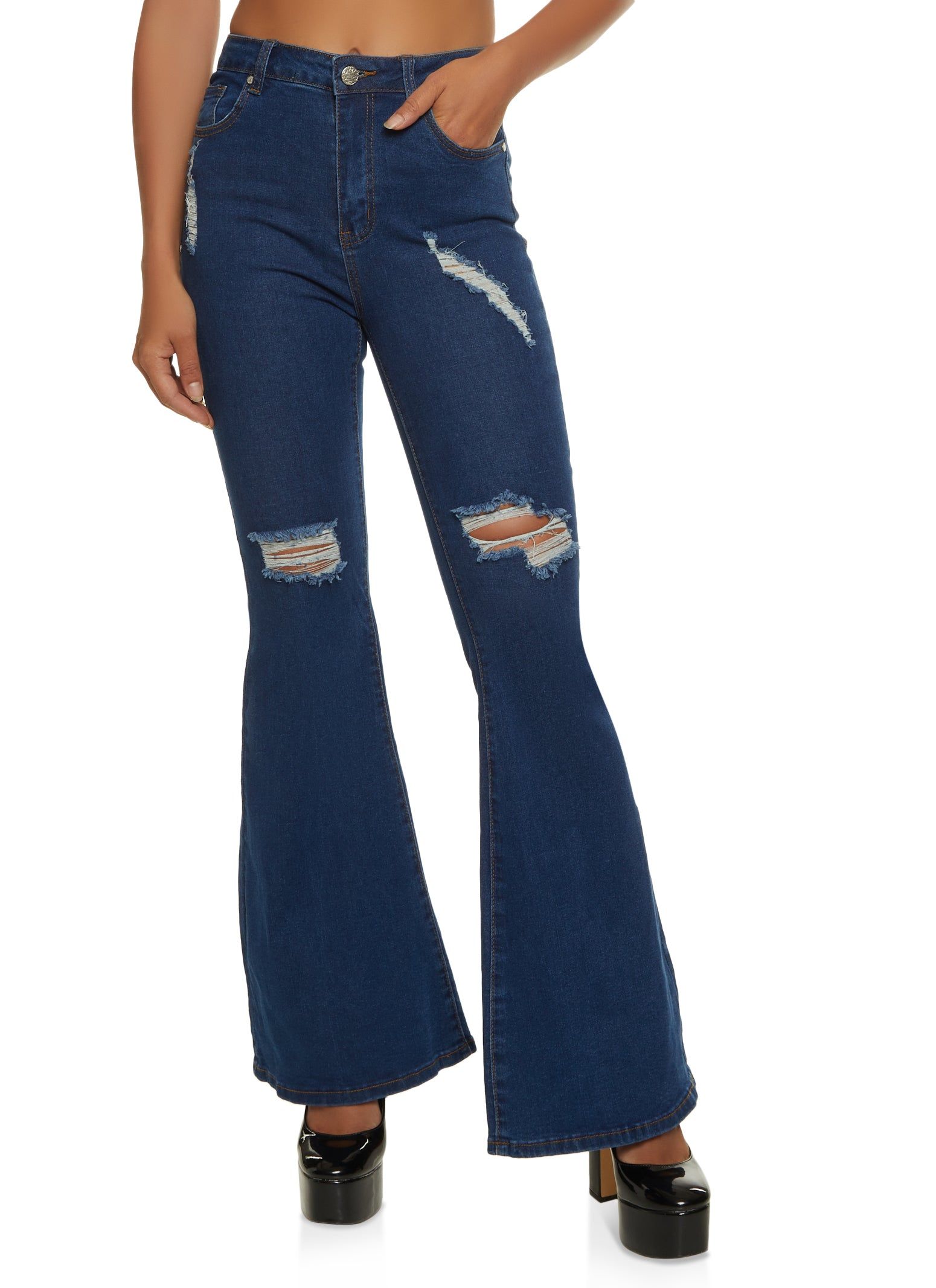 Distressed Ripped Flared Jeans sold by Rainbow