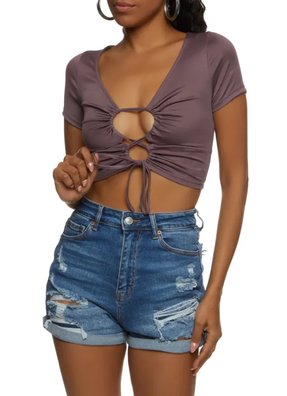 Cut Out Lace Up Front Crop Top sold by Rainbow
