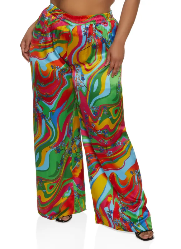 Plus Size Satin Printed Pattern Palazzo Pants sold by Rainbow