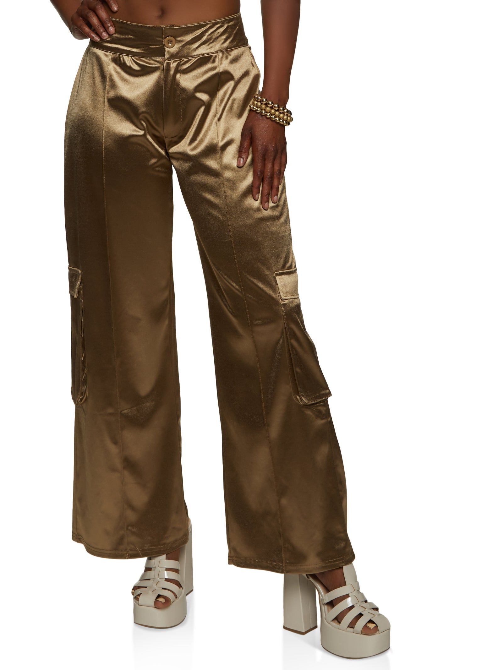 Satin Straight Leg Cargo Pants sold by Rainbow