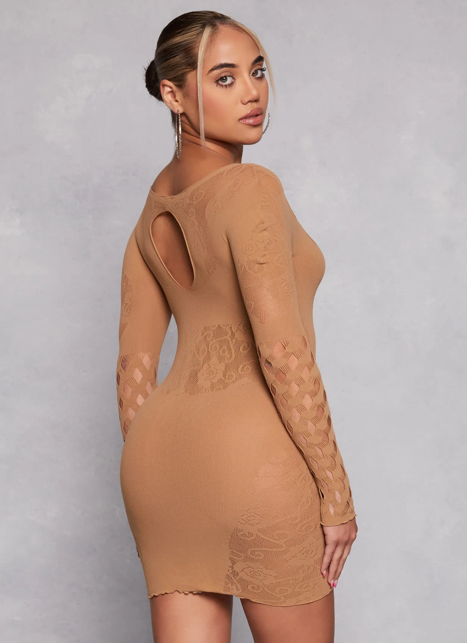 Seamless Rhinestone Long Sleeve Cut Out Mini Dress sold by Rainbow product image thumbnail 3