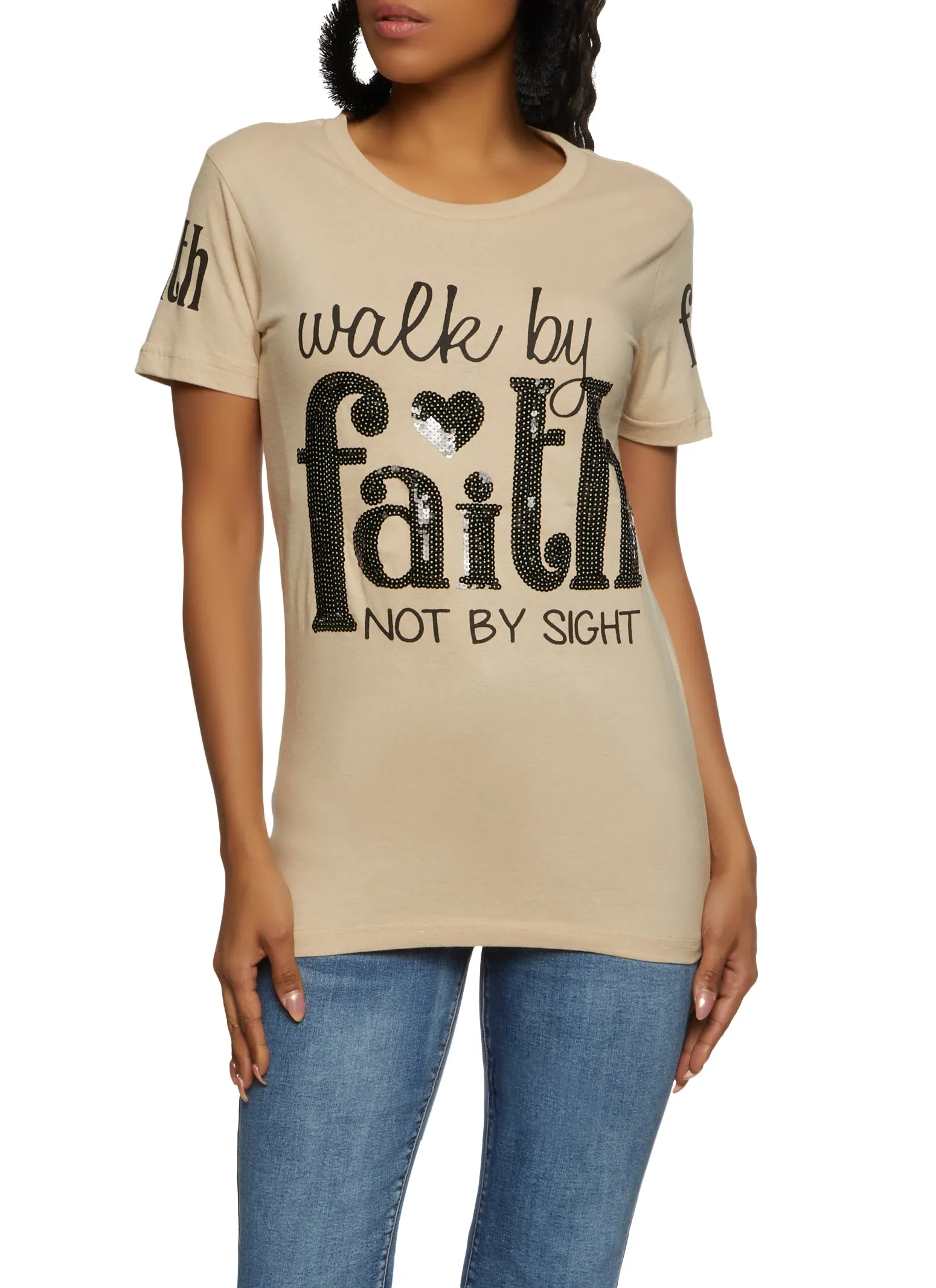Walk By Faith Not By Sight Sequin Tee sold by Rainbow