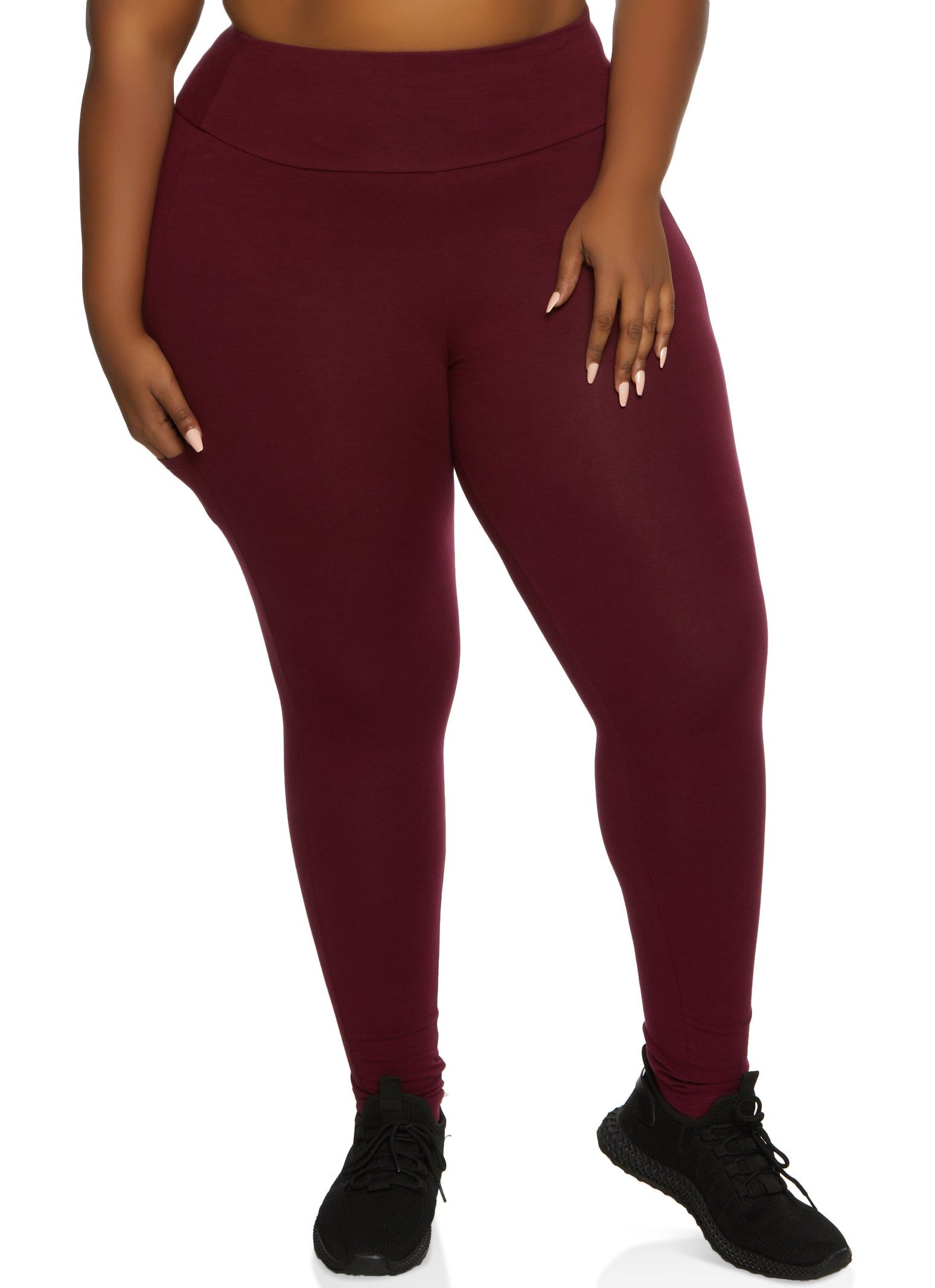 Plus Size Solid High Waist Cell Phone Pocket Leggings sold by Rainbow