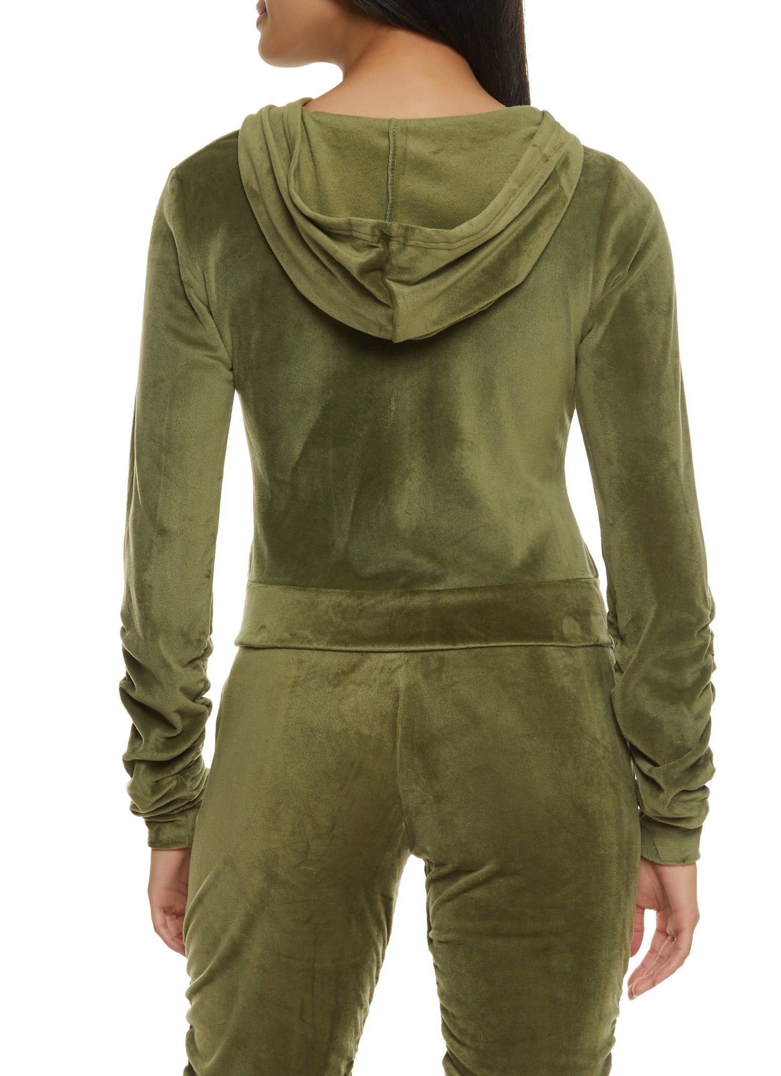Solid Velour Ruched Zip Front Hoodie sold by Rainbow product image thumbnail 3
