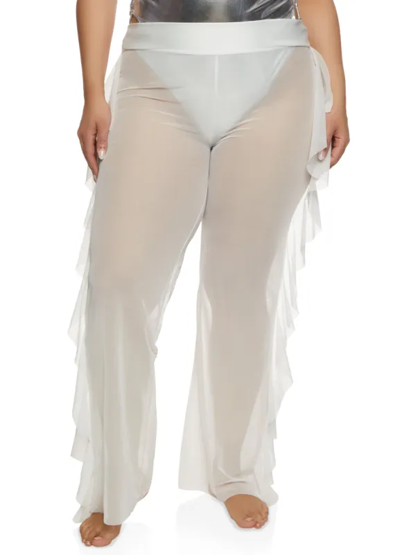 Plus Size Mesh Ruffle Side Cover Up Pants sold by Rainbow
